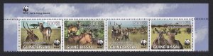 Guinea-Bissau WWF Defassa Waterbuck Top Strip of 4v WWF Logo 2008 MNH