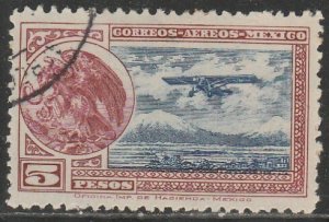 MEXICO C18, $5P AIRPLANE & COAT OF ARMS. USED. VF.