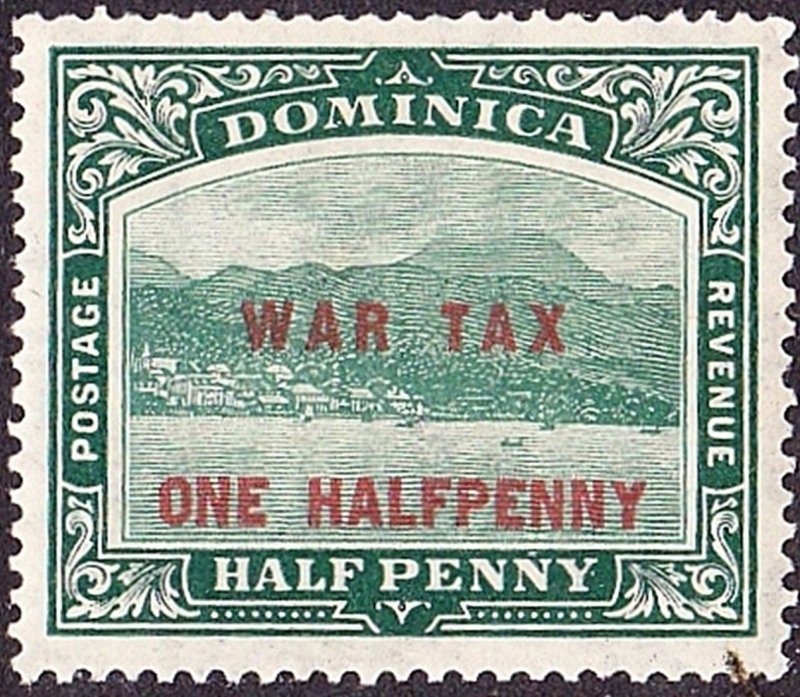 DOMINICA 1916 KGV 1/2d on 1/2d War Tax Deep Green SG55 MH