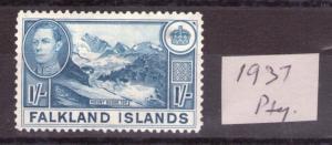 FALKLAND ISLANDS George VI SG158  37 ptg. 1/- light dull blue L/hinged