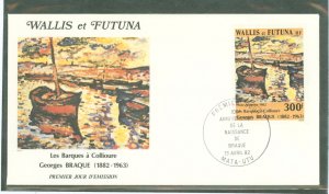 Wallis & Futuna Islands C113 1982 300fr Boats At Collioure painting by Brasque on an addressed, cachted FDC