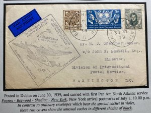 1939 Dublin Ireland First Flight Airmail Cover To Washington DC USA Black Cachet