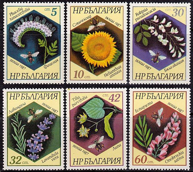 Bulgaria 3266-3271 MNH - Bees - Insects - - Flowers - Plants (1987)