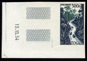 French Colonies, Togo YTPA 23a Cat€80, 1954 500f Air Post, imperf. sheet ma...