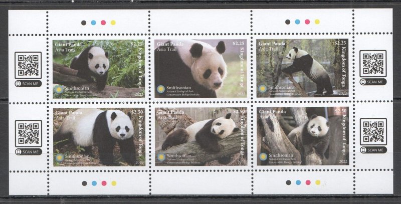 Ft204 2022 Tonga Giant Panda Fauna Wild Animals #2442-47 1Kb Mnh