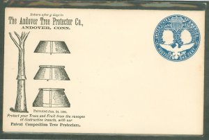 US U348 1892 1c deep blue Columbus 400th celebration entire, advertising a new-fangled tree protector to end the ravages of dest