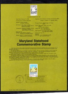 SP806 Maryland Statehood, Souvenir Page FDC (#2342)