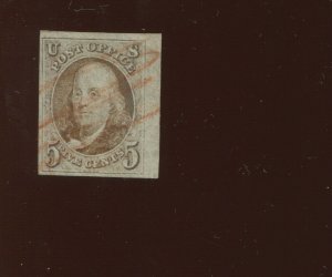 1 Franklin Imperf Margin Used Stamp with  Nice Cancel (Bx 458)