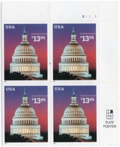 Scott #3648 $13.65 Capitol Dome at Dusk Plate Block of 4 Stamps - MNH (UR)