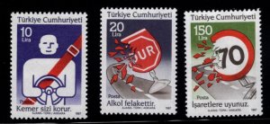 TURKEY Scott 2368-2370 MNH**  1987  Road Safety stamp set
