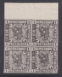 Bergedorf Sc 2 MNH. 1861 1s Coat of Arms, Sheet Margin Block, XF