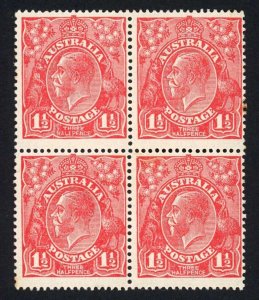 Australia 1924-5 SG 77b/c 1 1/2d scarlet HALEPENCE and thin RAL flaws VFM