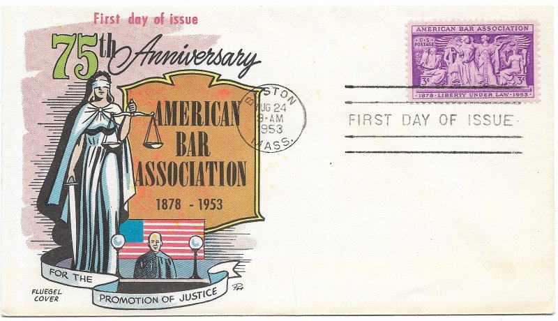 US 1022 (Me-9) 3c American Bar Assoc on FDC Fluegel Multi-Color Cachet ECV$62.50