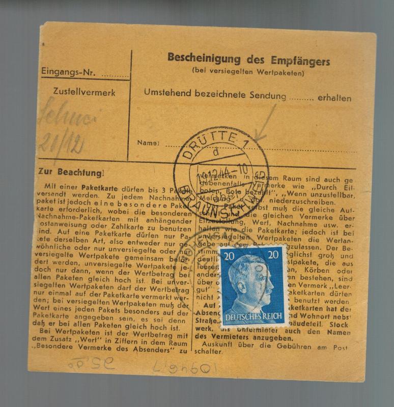 1944 Hohensalza Germany Parcel Cover to Drutte Concentration Camp KZ