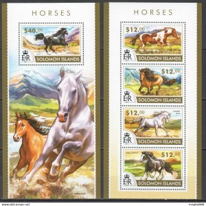 2015 Solomon Islands Horses Animals Fauna #3157-61 1+1 ** Ls422