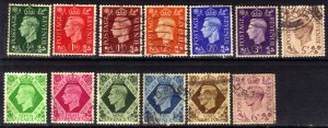 GB 1937 -47 KGV1 13 x Different Values Definitives used ( L450 )