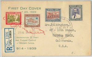 39881- WESTERN SAMOA postal history: SG 195/ 198 -  FDC COVER 1939  MAPS Music