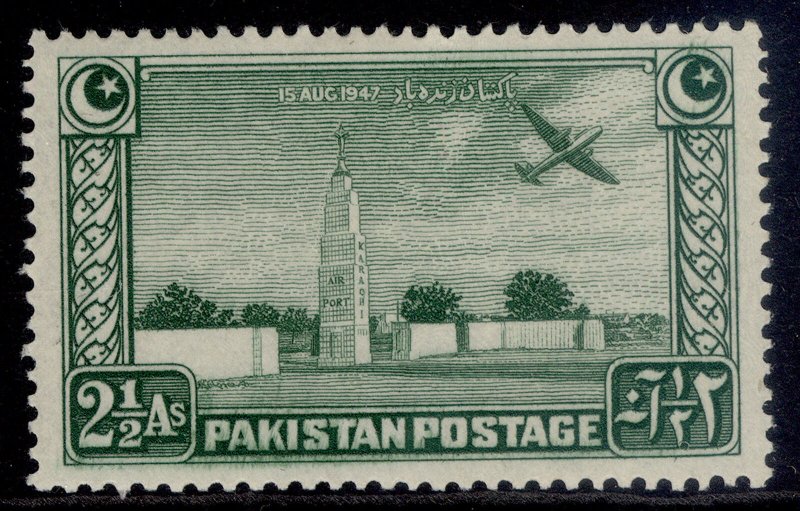 PAKISTAN GVI SG21, 2½a green, M MINT.