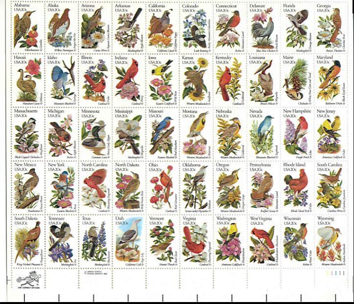 US Stamp #1953-2002 MNH State Birds/Flowers Full Sheet of 50