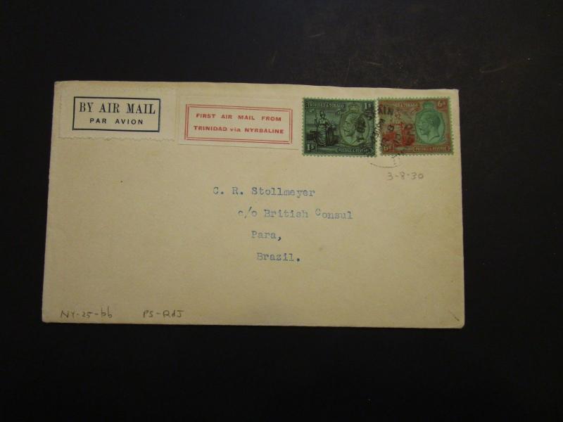 Trinidad 1930 NYRAB Flight Cover to Brazil / NY25-bb / 3-8-30 - Z3689