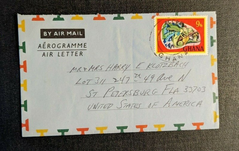 1969 Accra Ghana Aerogramme Airmail Cover to St Petersburg FL USA