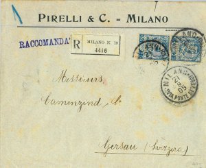 93182 - ITALY - POSTAL HISTORY - PERFIN stamp on COVER:   PIRELLI Tyres  1905