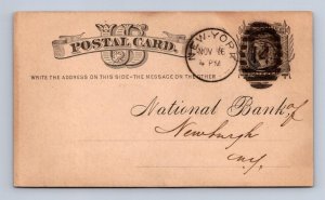 UX4 WATERMARKED POSTAL CARD THE CENTRAL NATIONAL BANK NEW YORK 1876