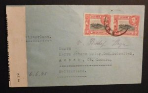 1945 Uganda Tanganyika Cover to Lucerne Switzerland British KUT Censored Mail