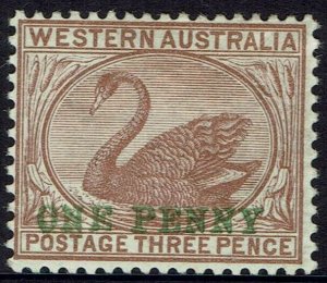 WESTERN AUSTRALIA 1893 SWAN ONE PENNY ON 3D WMK CROWN CA 