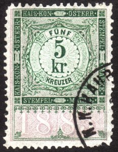 1885, Austria 5Kr, Revenue stamp, Used