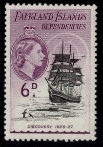 FALKLAND ISLANDS - Dependencies QEII SG G33, 6d black & deep lilac, LH MINT.