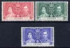 Ceylon 1937 KG6 Coronation set of 3 unmounted mint, SG 38...