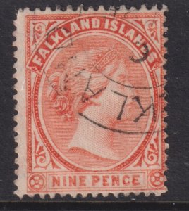 Sc# 17 Falkland Island 1895 QV Queen Victoria 9 pence used issue CV $60.00