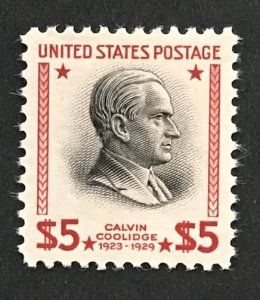 US #834 XF VLH Mint OG, $5 Calvin Coolidge, Prexie.   11147