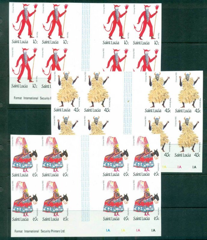 St Lucia 1985 Xmas IMPERF Gutter Blks 8 MUH lot68675