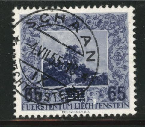 LIECHTENSTEIN Scott 283 used 1954 surcharged stamp CV$7.25