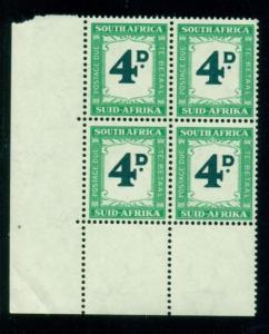 SOUTH AFRICA #J43 Postage Due, Margin Block of 4, og, NH, VF, Scott $58.00