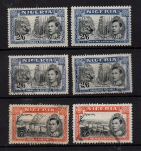Nigeria KGVI 1938-51 2s 6d - 5/- mint & used Perf Varieties WS37058