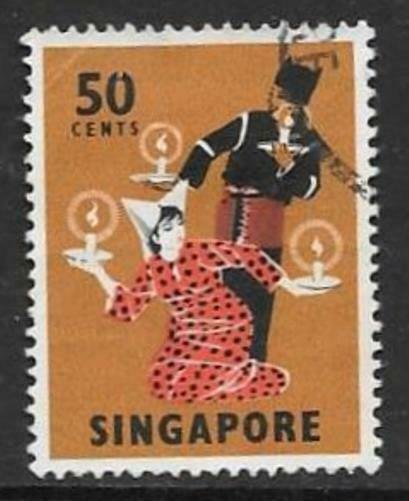 SINGAPORE SG110 1968 50c BLACK ORANGE RED & LIGHT  YELLOW-BROWN USED