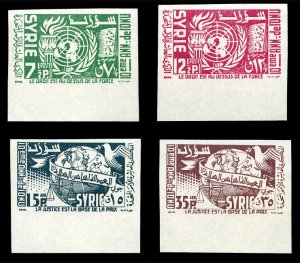 Syria #392-393, C200-201P, 1955 United Nations, set of four imperf. trial col...