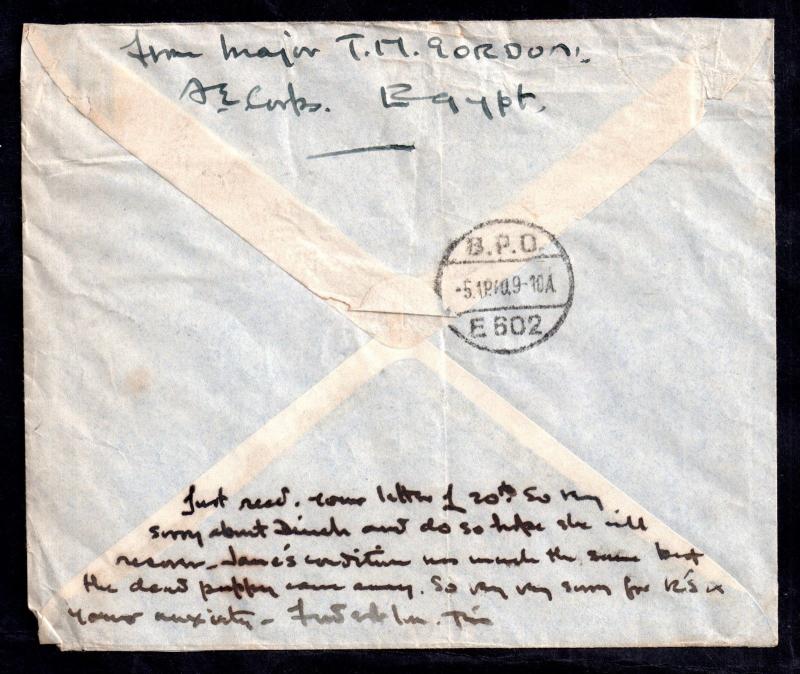 Egypt WWII censored cover to UK from Major Gordon WS9631