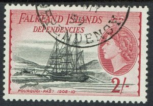 FALKLAND ISLANDS DEPENDENCIES 1954 QEII SHIP 2/- USED