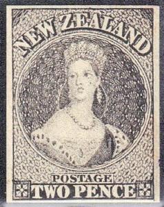 NEW ZEALAND FULL FACE QUEEN 2p BLACK PLATE PROOF ON THICK PAPER  SEE SCAN