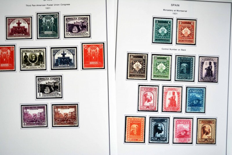 COLOR PRINTED SPAIN 1850-1940 STAMP ALBUM PAGES (42 illustrated pages)