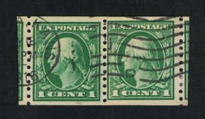 GENUINE SCOTT #443 USED 1914 COIL PASTE-UP PAIR PSE CERT GRADED VF-80