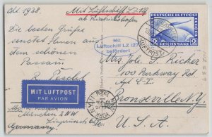 Germany 1928 Graf Zeppelin 2M Air Post America Flight RPPC Postcard to New York