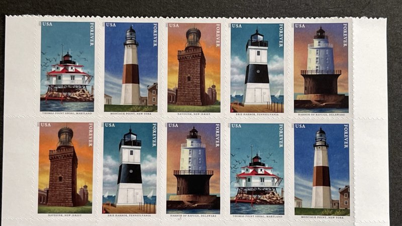 US 2021 Mid Atlantic Lighthouses strip of 10 #5621-25 mint