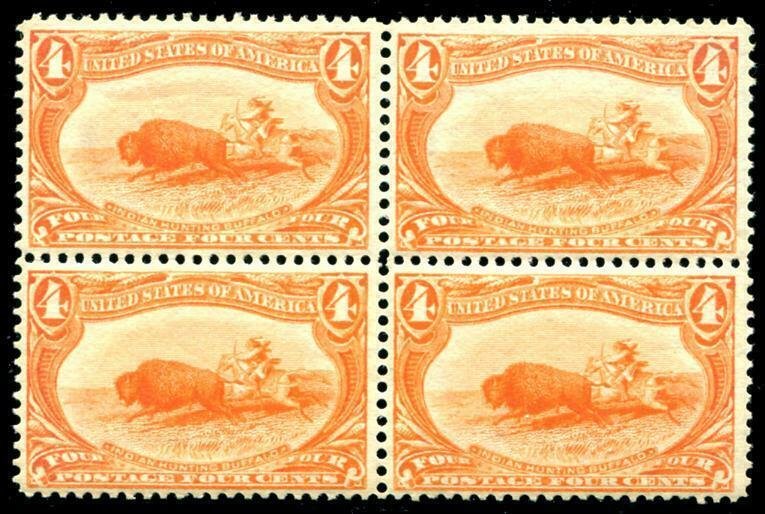 HERRICKSTAMP UNITED STATES Sc.# 287 1898 4¢ Trans Mississippi Block of Four NH