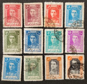 Iran, 1942-46, Shah Pahlavi, short set of 12, #890-899,901,903, used, SCV$25.45