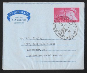 GREAT BRITAIN Aerogramme 6d Queen & Building 1962 London Stampex cancel to USA!